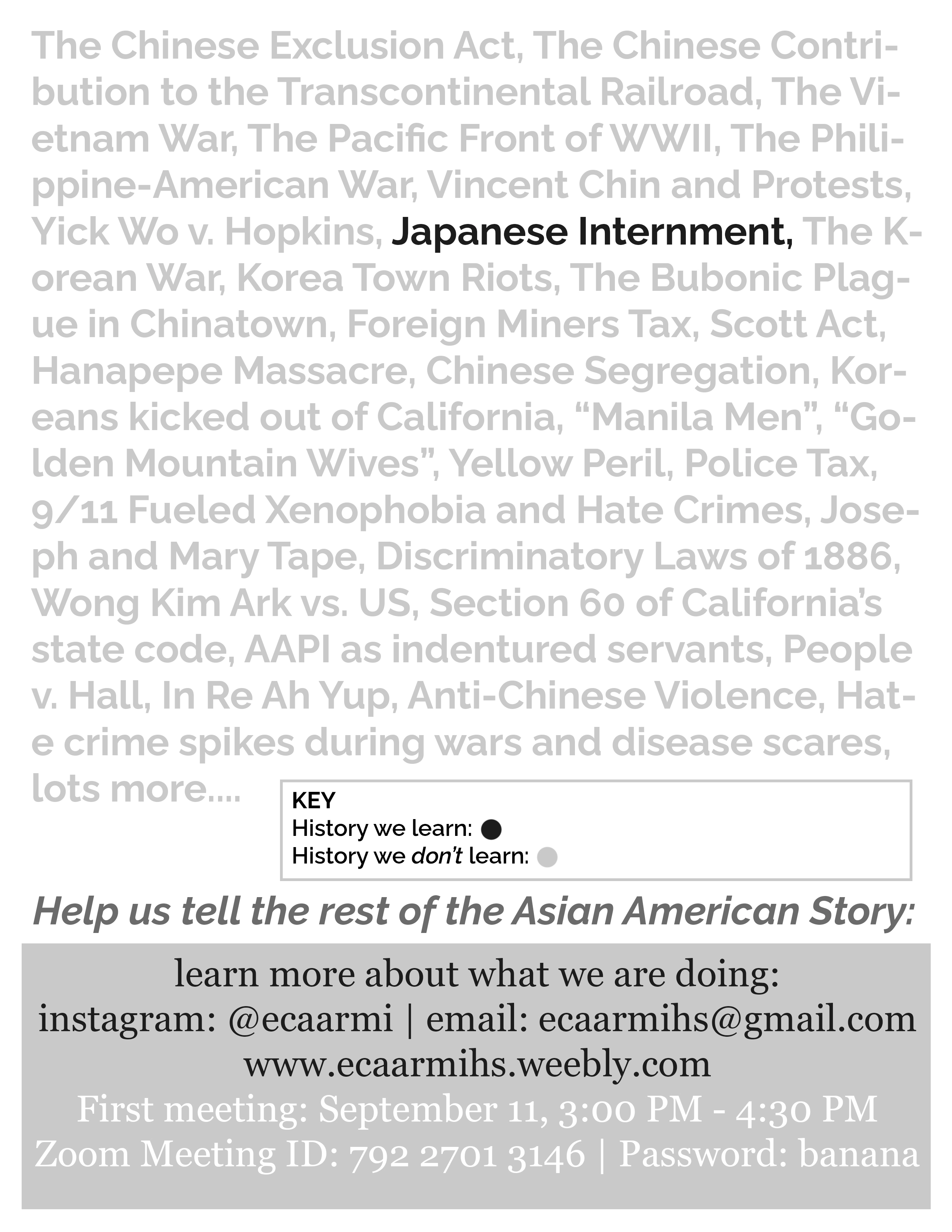 Flyer with several Asian American events that are not in the curriculum.